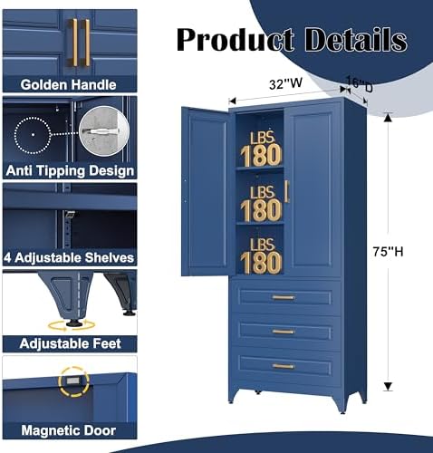 SteeLoong 75" Metal Storage Cabinet with Doors and 2 Adjustable Shelves - Image 3