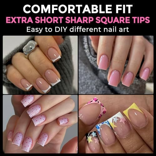 UNA GELLA Extra Short Sharp Square Nail Tips 216Pcs, 12 Sizes Pre-buffed Soft Gel Nail Tips Sharp Square Half Matte Full Cover Clear Fake Nails Extensions for DIY & Salon Manicure Clear Press on Nails - Image 2