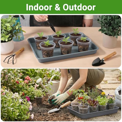 13 Inch Plant Trays, Grey Pebble Tray for Plant Humidity, Rectangular Planter Saucers for Indoor Outdoor Plants(Pack of 3) - Image 7