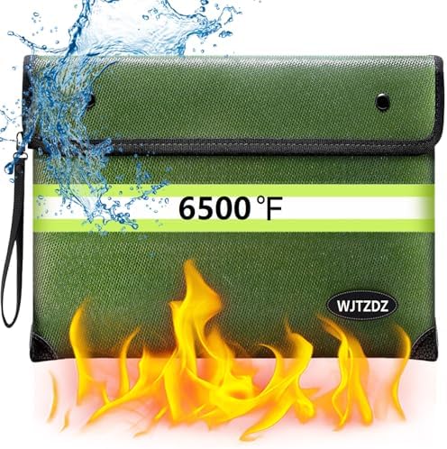 6500°F Fireproof Document Bag,Upgraded Fireproof/Waterproof Money Bag with Zipper/Reflective Strip,Storage Pouch for A4 Letter Size Document,Cash,Cell Phone,Passport by FirepyroofSafetyFamily