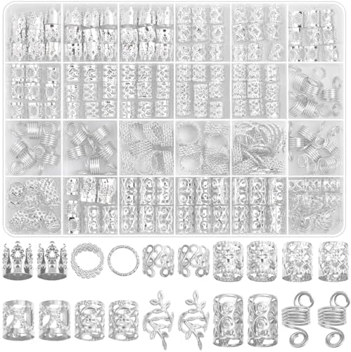 Lucomb 220 Pcs Silver Hair Jewelry for Braids, Loc Jewelry for Hairs Dreadlock, Hairs Charms for Women, Metal Braid Rings Cuffs Clips for Dreadlock Accessories Hair Braids Accessories Decorations by Lucomb