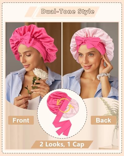 AWAYTR Satin Hair Bonnet for Sleeping, Adjustable Double Layer Sleep Cap - Image 4