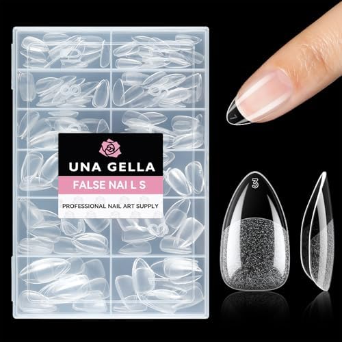 UNA GELLA Short Almond Nail Tips 216PCS X-Soft Gel Fake Nails Extensions by UNAGELLA