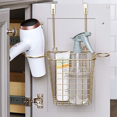 Spectrum Diversified Grid Blow Dryer, Styling Wand, Curling Iron Holder Over the Over the Cabinet Hair Care Accessories Organizer, Small Gold - Image 4