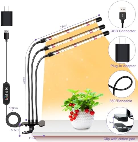 Grow Lights for Indoor Plants, Full Spectrum Tri-Head Clip Plant Lights - Image 2