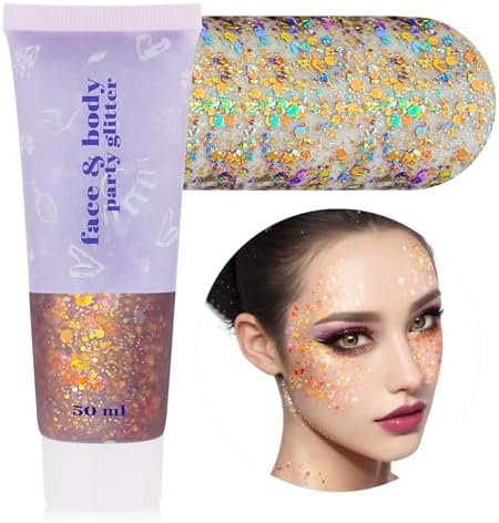 MEICOLY Chameleon Colorful Body Glitter,Holographic Chunky Glitter Face Paint,Color Changing Mermaid Self-Adhesive Face Glitter Gel,Glitter Sequin for Face Body Hair,Festival Party Glitter Makeup - Image 4