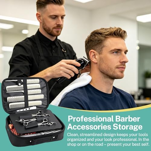 Barber Bag Hard Shell Barber Case, Clipper Case for Barbers with Shoulder Strap, Barber Travel Case Organizer for Clippers & Supplies, Hair Tool Bag Barber Accessories Storage, Black - Image 7