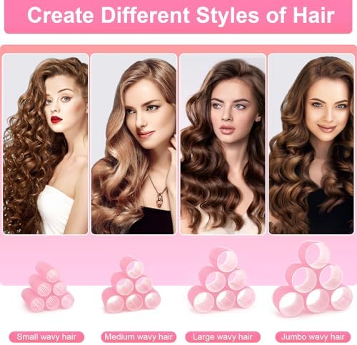 4 Sizes Hair Rollers Set with Clips - 50 Pcs Hair Curlers Rollers for Women, Self Grip Holding Hair Roller for Hair Long Medium Short Bangs Thick Fine Volume Thin, Pink - Image 3