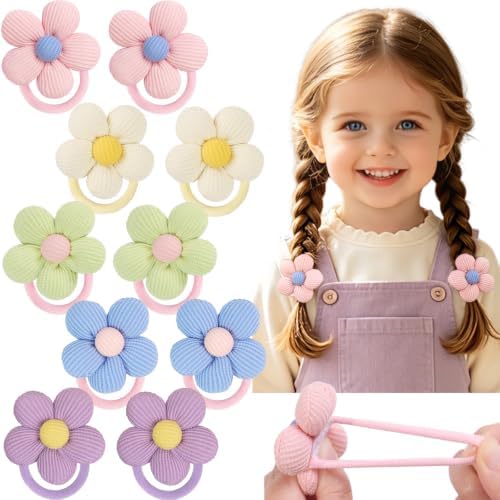 CÉLLOT 10PCS Flower Hair Ties,4cm Diameter Seamless Nylon Bands for Girls by C%C3%89LLOT
