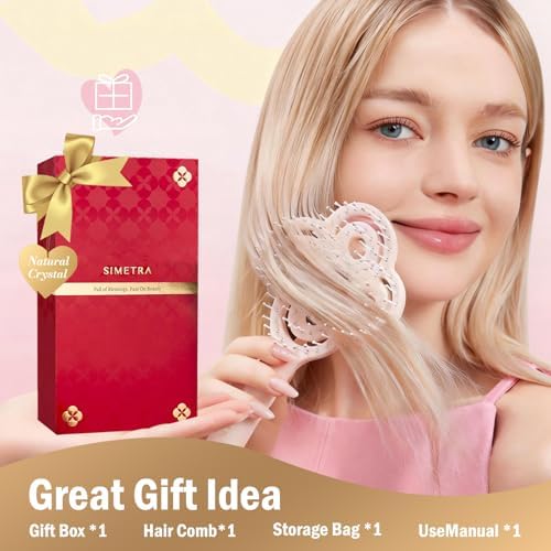 Simetra Detangler Hair Brush for Woman and Men, Original Detangling Brush for Curly Hair/Fine &Thick/Wet & Dry Hair, Flexible Bristles Hairbrush - Natural Crystal Inlay & 14K Gold Plating - Image 3