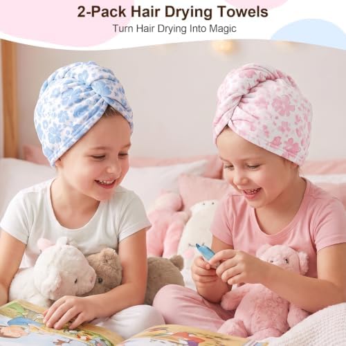 Kids Microfiber Hair Towel Wrap 2Pack Absorbent Hair Drying Turban for Girl - Image 2