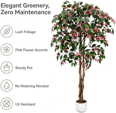5.3FT Artificial Bougainvillea Tree, Faux Silk Bougainvillea Plant in Pot, Indoor Outdoor Decor, Potted Faux Flower Tree for Home Office Garden Living Room - Image 5