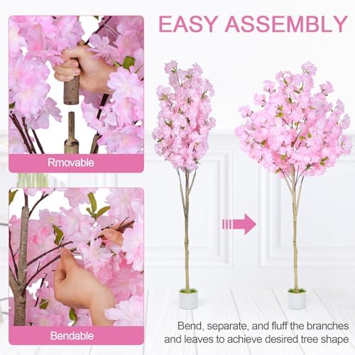 6FT Artificial Cherry Blossom Tree,Tall Fake Flower Tree with Realistic Pink Sakura in Nursery Pot,Blooming Fake Plants for Living Room,Bedroom,Office,Indoor/Outdoor Decor - Image 7