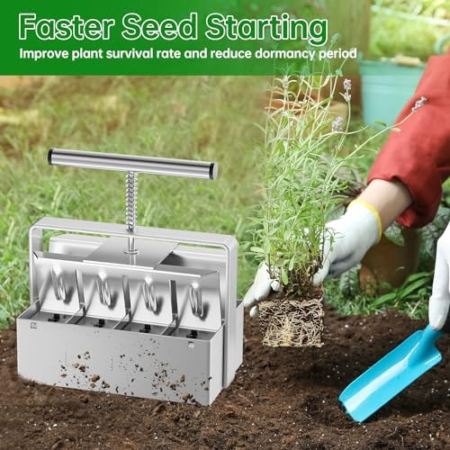 Soil Blocker, 8 Cell Soil Block Maker 2 Inch with 3 Sizes Seed Pins, 2024 Seed Handheld Block Maker with Comfortable Handle, Garden Blocking Tools for Seedings, Cuttings, Greenhouses - Image 5