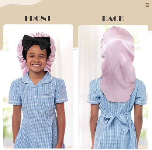 AWAYTR Kids Bonnets for Girls - Satin Long Hair Braid Bonnet for Sleeping - Image 4