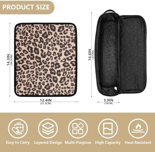Leopard Print Brown Hair Tools Travel Bag with Heat Resistant Mat Detachable 2-in-1 Curling Iron Travel Case Hot Tools Organizer for Straightener Flat Iron - Image 4