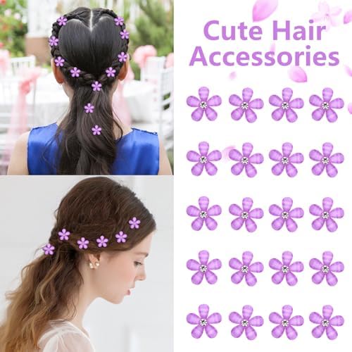 YISSION Rhinestone Decorative Hair Accessories: 20 Cute Mini Purple Flower Hair Clips for Girls, Women, Wedding & Bridal - Image 3