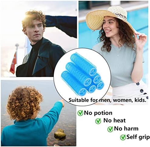 24PCS Self Grip Heatless Roller Set for Pro Salon Hairdressing and DIY Hairstyling - Medium Short Hair Curlers with Rat Tail Comb (0.8in, Light Blue) - Image 4