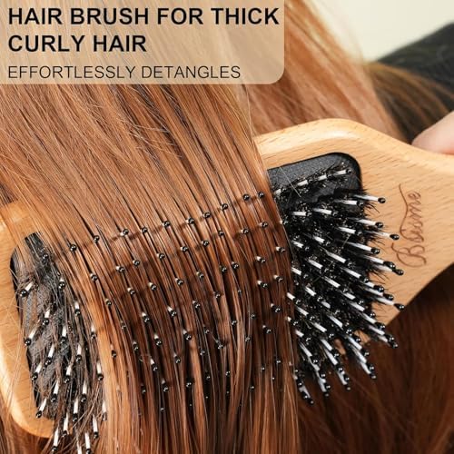 Bsisme Boar Bristle Hair Brush, Professional Detangling Brush for Women Men Kids, Anti-Static Paddle Hairbrush, Suitable for Thick Curly Straight Wet Dry Hair, Reduce Frizz Add Shine - Image 2