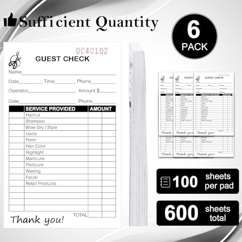 12 Pack Salon Check Pad Guest Checks Books 2.99×5 inch Server Note Pads Waiter Checkbook Beauty Salon Receipt Ticket Book Barbershop Supplies 100 Sheets for Salon Barber Shop - Image 3