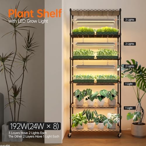 DIY Plant Shelf with Grow Light, Adjustable, 29.5x13.8x70.9in - Image 2