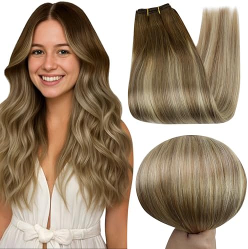 Full Shine Weft Hair Extensions Human Hair Balayage Brown 20 Inch 105g by FullShine