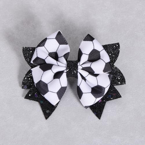 Soccer Cheer Bows Hair Clips 2pc 3.5" Glitter Black & White Football Sport Ribbon Bows for Soccer Team Moms Gifts Player Game Day Cheerleading Accessories Birthday Party Favors - Image 6