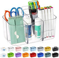 AOZITA Multiuse Caddy Organizer with Handle, Portable Divided Tote Bin - Art Craft, Stationary Pen Marker Crayons, Makeup Hair Supplies Storage - Bathroom, Classroom, Dorm, Office, Desk Holder -Clear by AOZITA