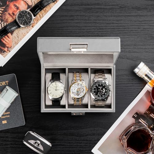 ProCase Watch Box, 3 Slot Mens Watch Display Case, Grey - Image 2
