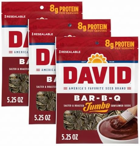 DAVID Jumbo Sunflower Seeds, Bar-B-Q Flavor, 5.25 oz., (Pack of 3) by DAVID