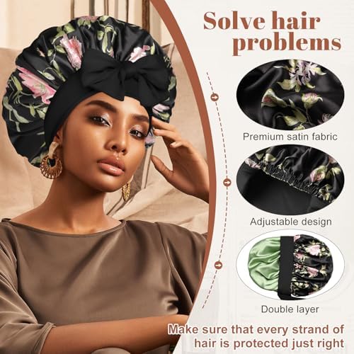 CHLINS Double Layer Satin Bonnet for Sleeping, Hair Bonnet for Curly Hair - Image 4