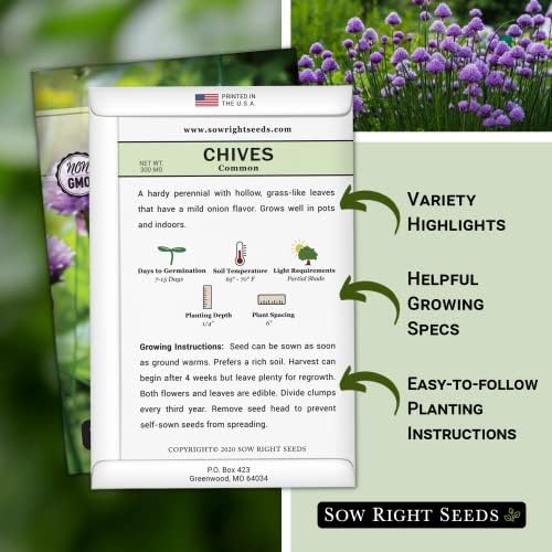 Sow Right Seeds - Common Chives Seeds for Planting Your Own Herb Garden 3pk - Image 2