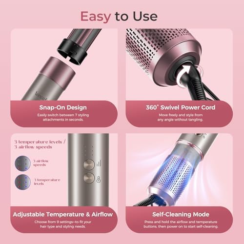 Vincofy 7 in 1 Hot Air Styler,1500W Hair Dryer Brush with Auto-Wrap Curlers - Image 7