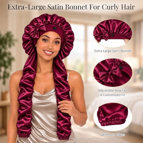 Bonnet for Braids Long Hair Double Layer Silk Satin Bonnet Bounce Curl Caps Women Sleeping Samurai Wrap Hair Hose Cap 2 in 1 - Image 2