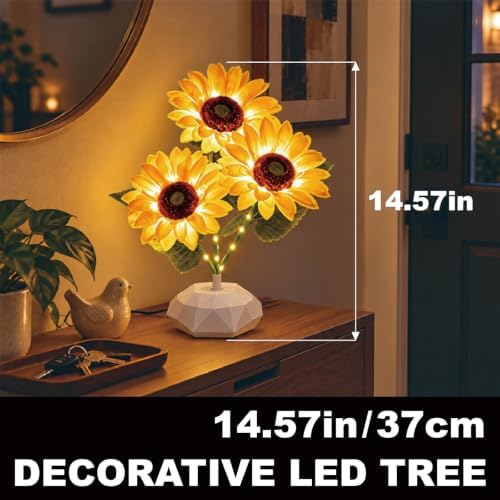 Three Headed Sunflower Tree Lamp,Tabletop Bonsai Sunflower Light - Image 3
