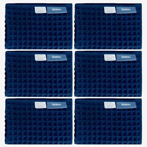 Luxury Organic Japanese Cotton Waffle Bath Towel | Thick, Absorbent, Quick Dry Bathroom Towels for Shower, Sauna, Onsen| Hotel & Spa Quality, Gift-Ready (Ocean Blue, Face Towel (6 Pack)) by KOSMU