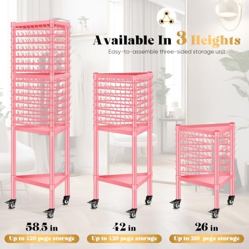 GADFISH Braiding Hair Rack with 5-Tray, Hair Extension Holder Hanger, 420 Pegs 3-side Rack for Braiding Separator Display Stand (Pink) - Image 3