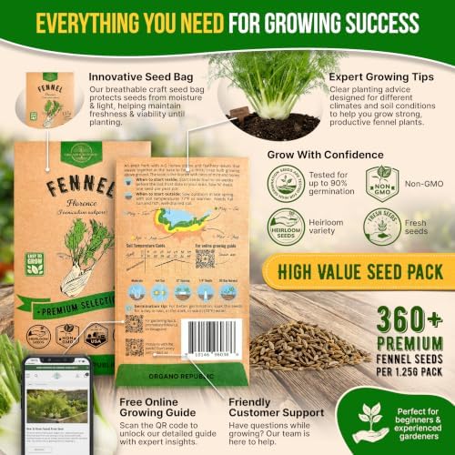 Fennel Florence Seeds Pack 1.25 G - Over 360 Non-GMO Heirloom Fennel Seeds for Planting Herbs in Individual Seed Packet - Image 3