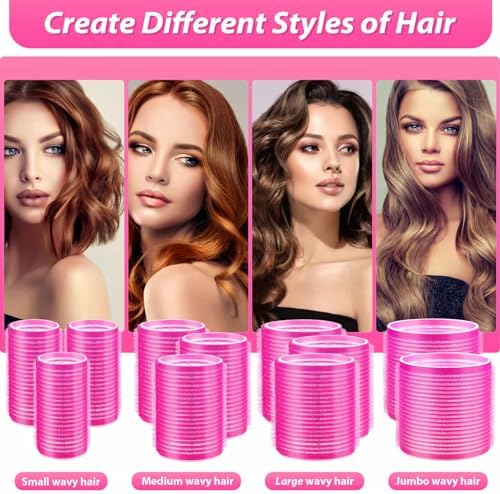 shynek Hair Rollers 48 Pcs Set, 24Pcs Hair Rollers 4 Sizes and 24 Pcs Hair Clips for Long Medium Short Hair (Pink) - Image 3