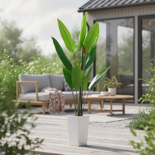 Garvee Artificial Bird of Paradise Plant, 5.7FT Faux Banana Tree in White Tall Planter, Decorative Evergreen Tropical Floor Plant for Living Room, Entryway, Porch, Office - Image 4