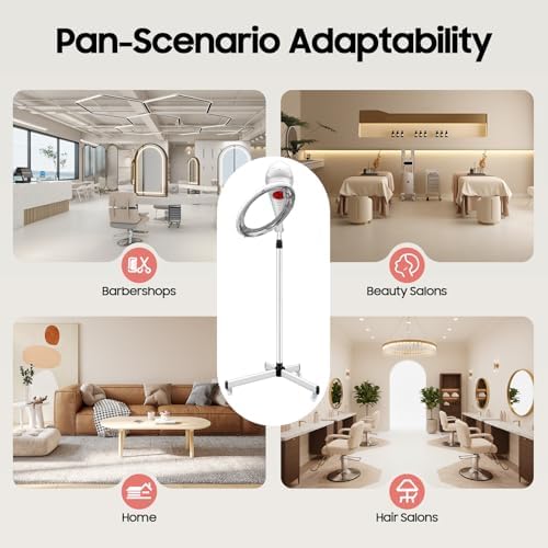 Standing Hair Color Processor, 950w Orbiting Rotating Hair Dryer with Adjustable Height & Rolling Base, Hair Accelerator with Time & Temperature Control for Perm Styling, Salon & Home Use (White) - Image 6