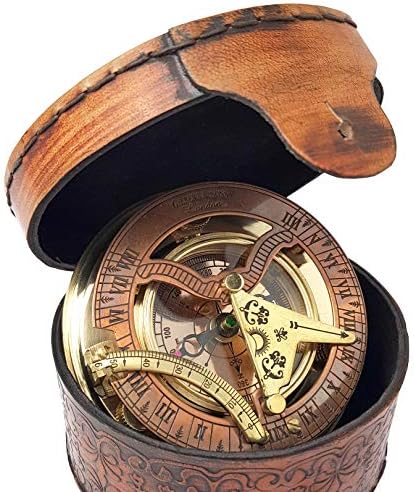 Brass Nautical - Antique Brass & Copper Sundial Compass, Sundial Clock in Box Gift Sun Clock Ship Replica Watch by Brass+Nautical