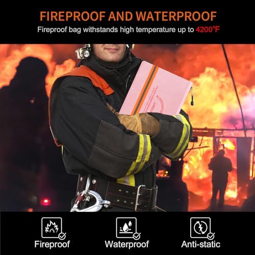JUNDUN Fireproof Document Bag,14.2”x 10.0”Waterproof and Fireproof Money Bag with Aluminum Foil Lining,Fireproof Safe Storage Pouch with Zipper for Document and Cash,Pink - Image 2
