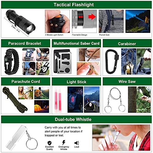 Emergency Survival Kit and First Aid Kit, 142Pcs Professional Survival Gear and Supplies Equipment with Molle Pouch, Gift for Christmas Men Dad Husband Camping Hiking Hunting Outdoor Adventure (Green - Image 3