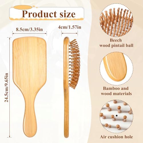 6-Pack Natural Bamboo Hair Brushes for Scalp Massage & Detangling, Anti-Static Wooden Paddle Brush with Ergonomic Handle and Bamboo Bristles, DIY Engraving Gifts(9.65'' X 3.35'', White) - Image 2