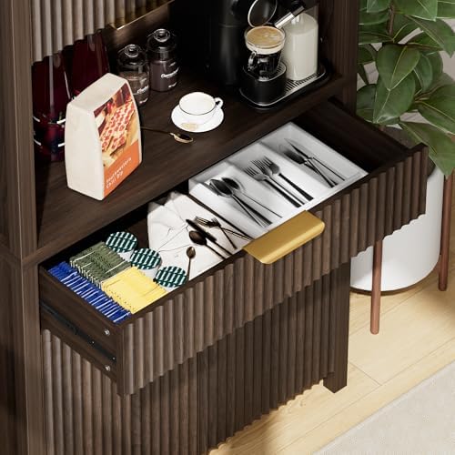 Lulive 71" Fluted Pantry Cabinet with Charging Station, Brown - Image 4