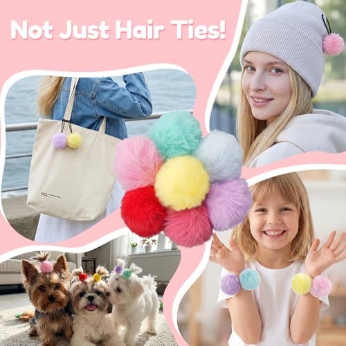 MORGLES 16pcs Pom Pom Hair Ties, Fluffy Ponytail Holders for Girls Toddlers, 2 inch, Multi-colour - Image 5