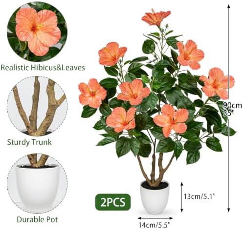 Briful 2.95ft Artificial Hibiscus Trees 2 Pack, Faux Tropical Plants - Image 4