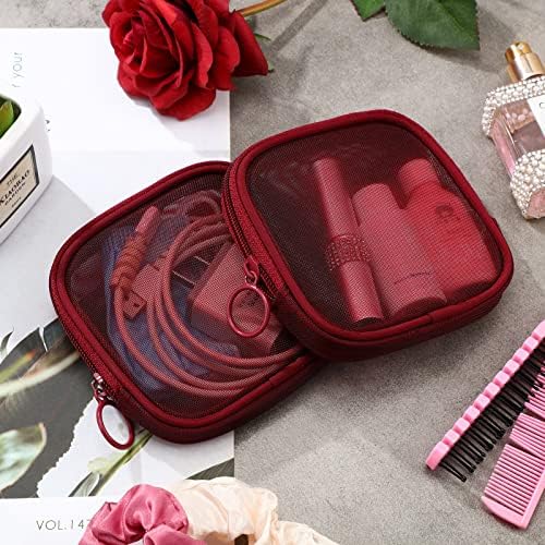 Weewooday 4Pcs Mesh Makeup Bag, Wine Red, Small, Classic - Image 4