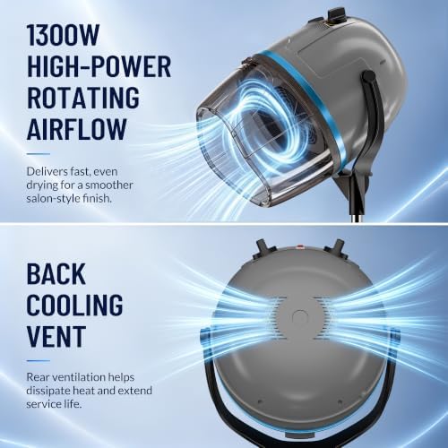 ZENY Professional Stand Up Hair Dryer, 1300W Bonnet Dryer Adjustable Height - Image 5